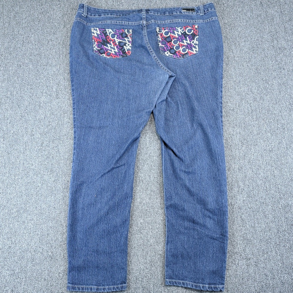 Rocawear Y2K Embroidered Logo Pocket Jeans Women 24 Blue Cotton Stretch Straight